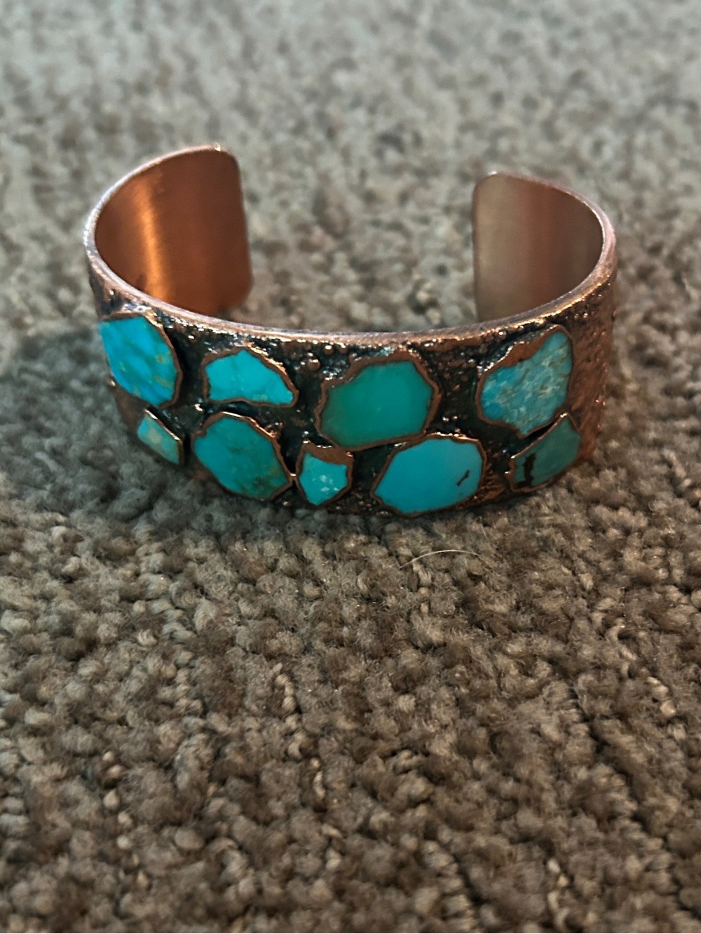 Solid Turquoise Inlay Copper Cuff Bracelet